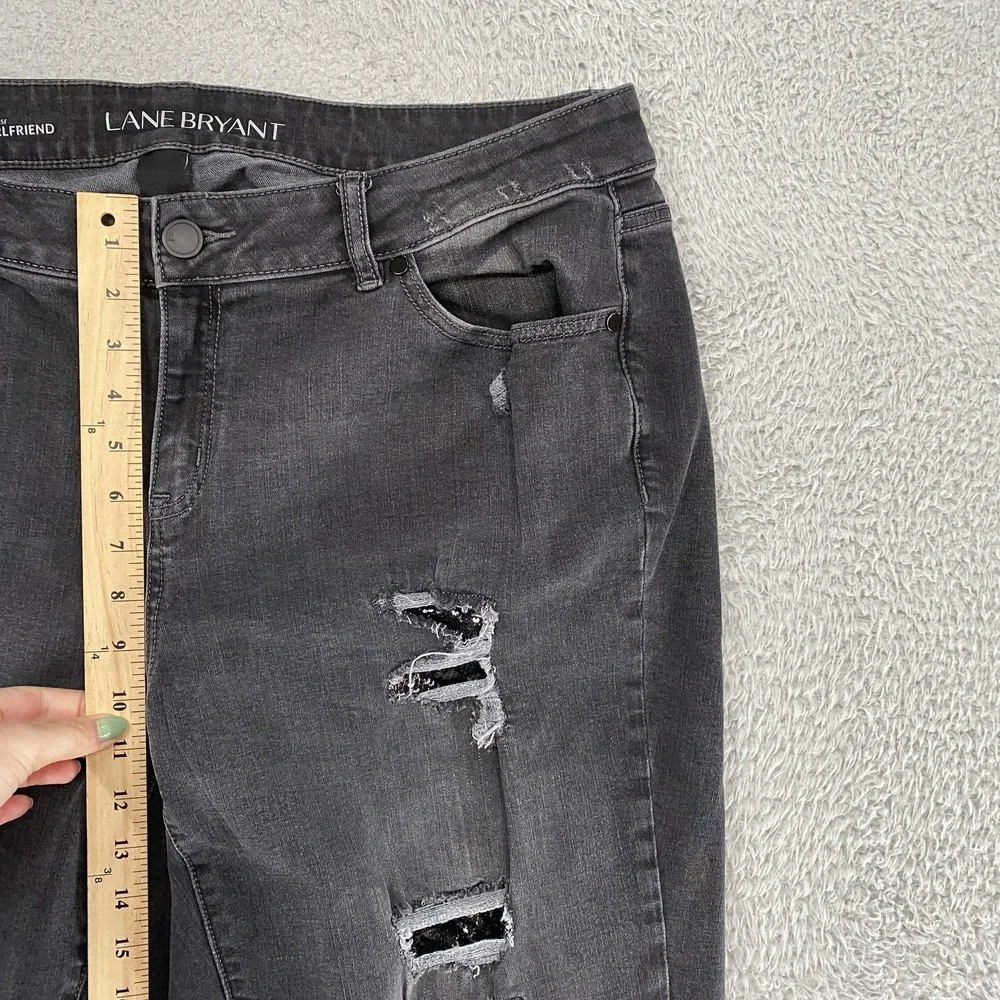 Lane Bryant Low Rise Girlfriend‎ Jeans Womens 18 Charcoal Distressed Sequin Crop